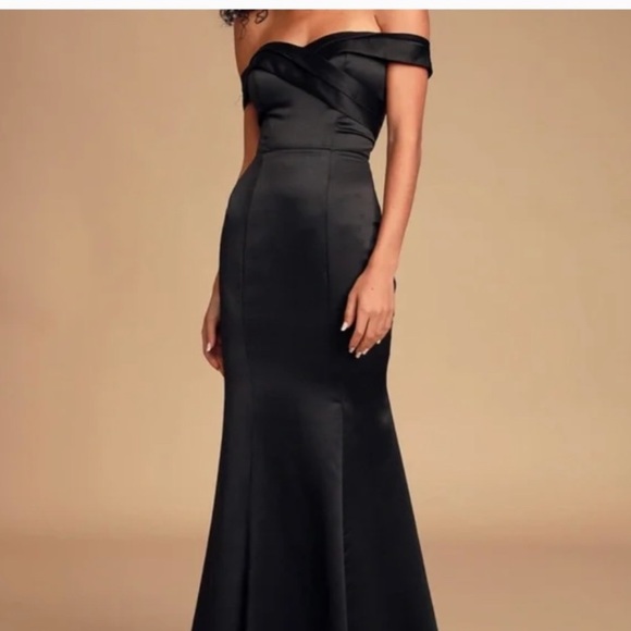 Lulus Dresses & Skirts - NWT LULUS Adored Forever Black Satin Off-the-Shoulder Maxi Dress gown satin Prom